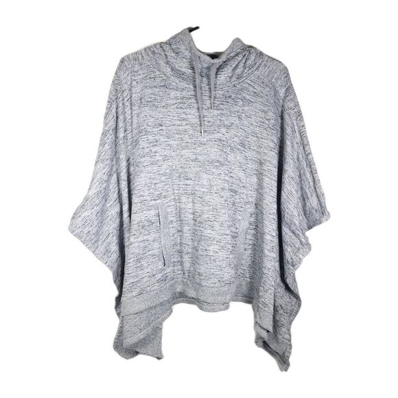 Athleta Women's Gray Blissful Sz M Oversized 3/4 Sleev Poncho Hoodie Sweatshirt - Picture 1 of 9